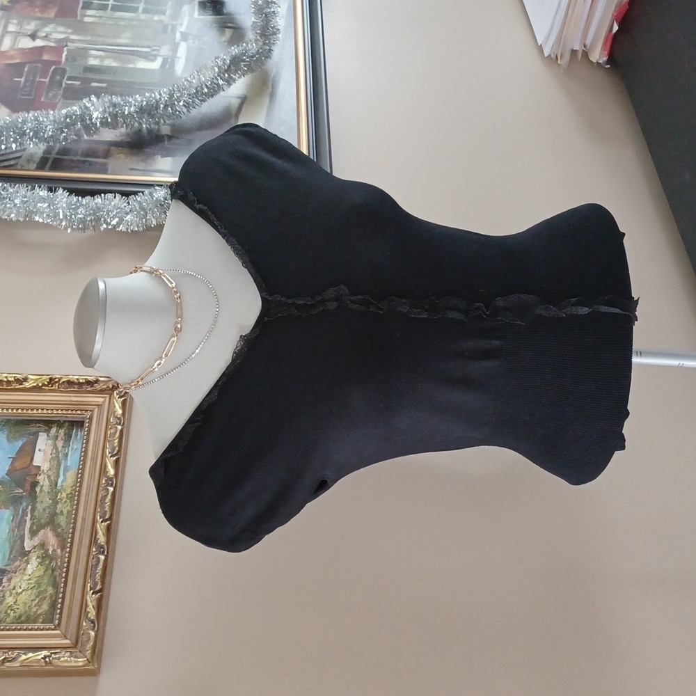 Black top with ruffle lace in front size S